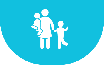 A white icon of a person holding hands with two children.